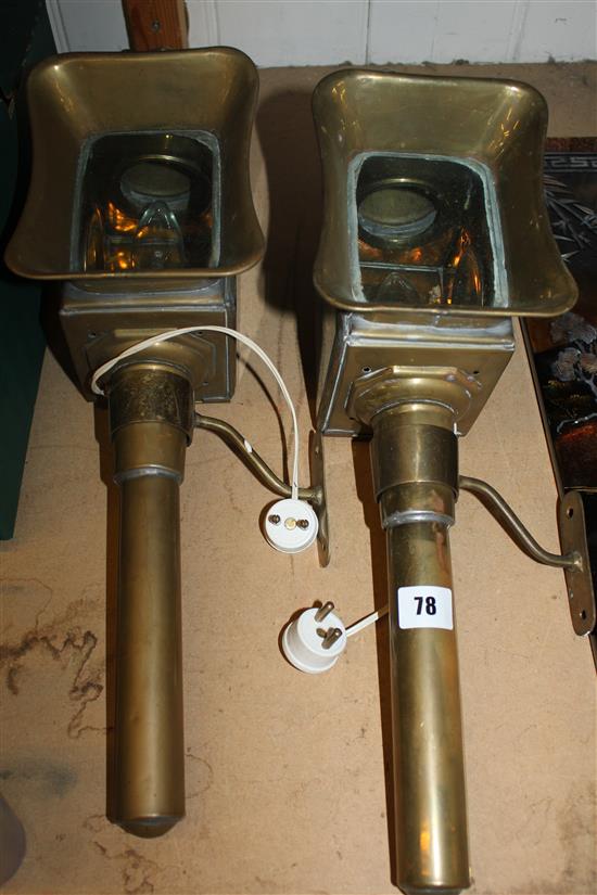 Pair brass coaching lamps